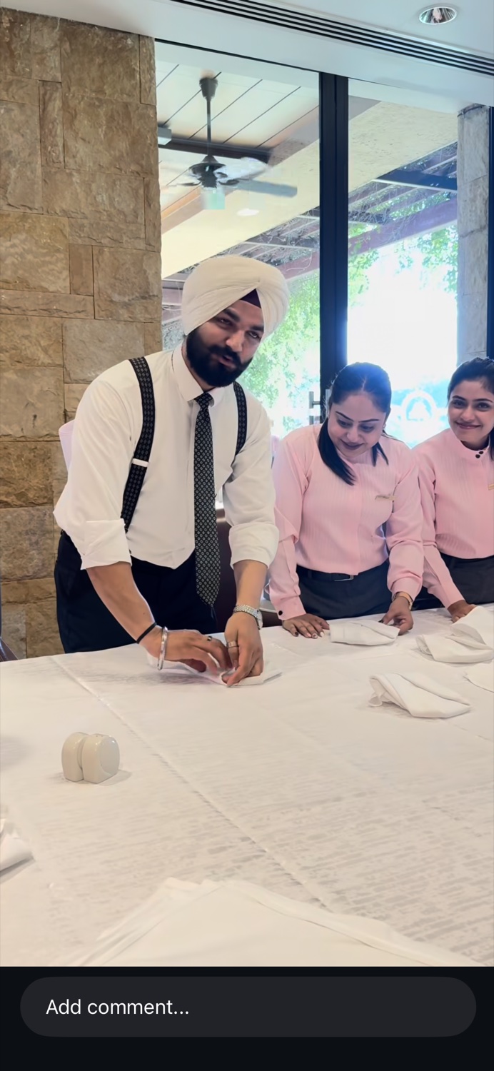 Restaurant team practising table service with Pukhraj Bedi